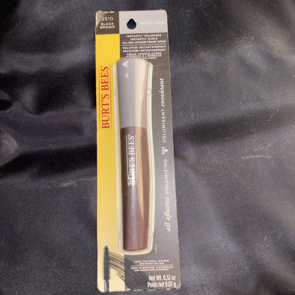 New & Sealed Burt's Bees All Aflutter Volumizing Mascara 2510 Black Brown .32 oz